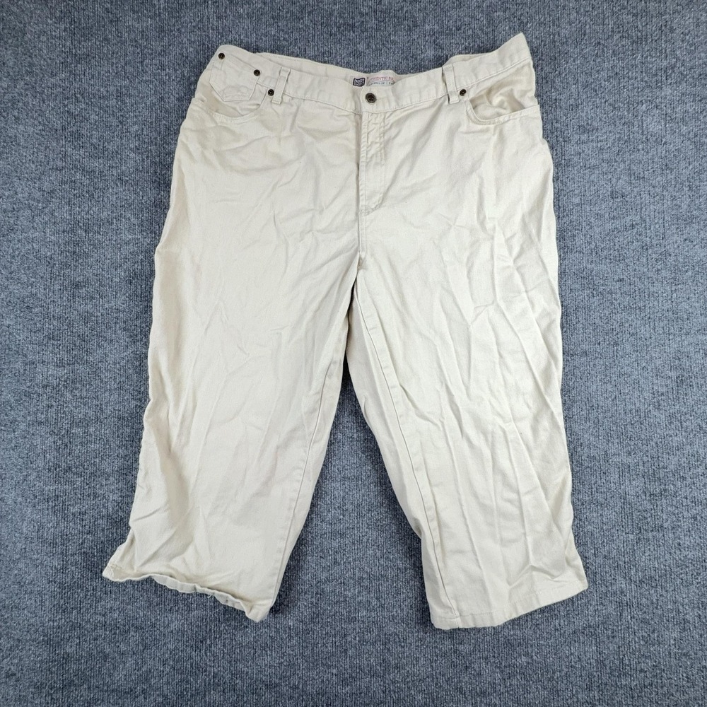 VTG Y2K Faded Glory Capri Pants Womens 20W Plus Size Beige Denim Zip Fly Pockets